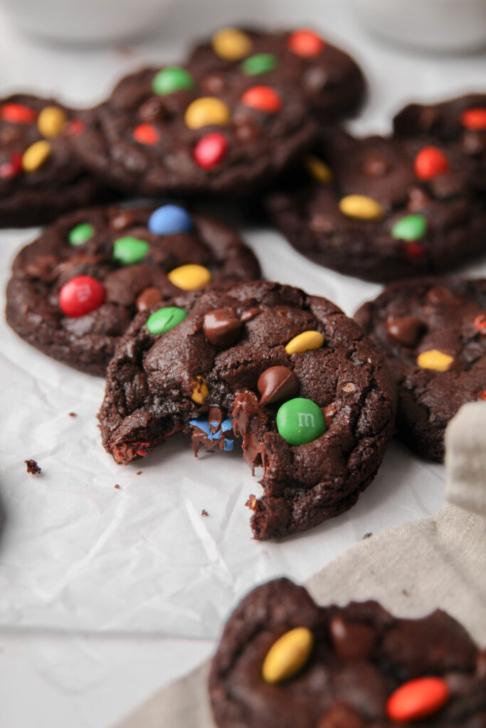 Chewy Brownie M&M Cookies